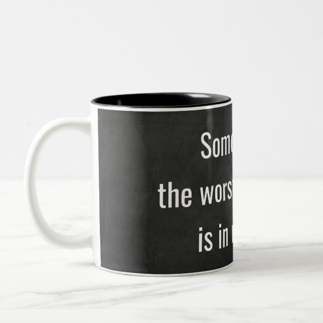 funny truism on black chalkboard Two-Tone coffee mug (Left)