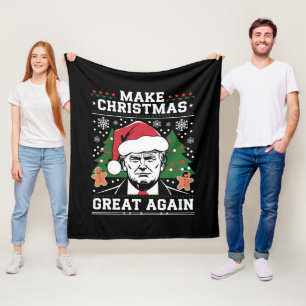 Funny Trump 2024 Make Christmas Great Again  Fleece Blanket