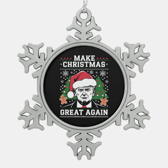 Funny Trump 2024 Make Christmas Great Again  Snowflake Pewter Christmas Ornament (Front)