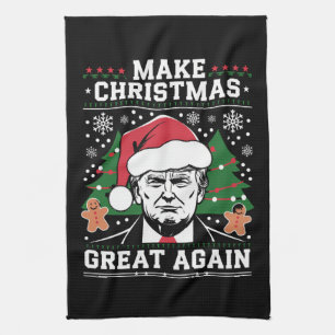 Funny Trump 2024 Make Christmas Great Again  Tea Towel