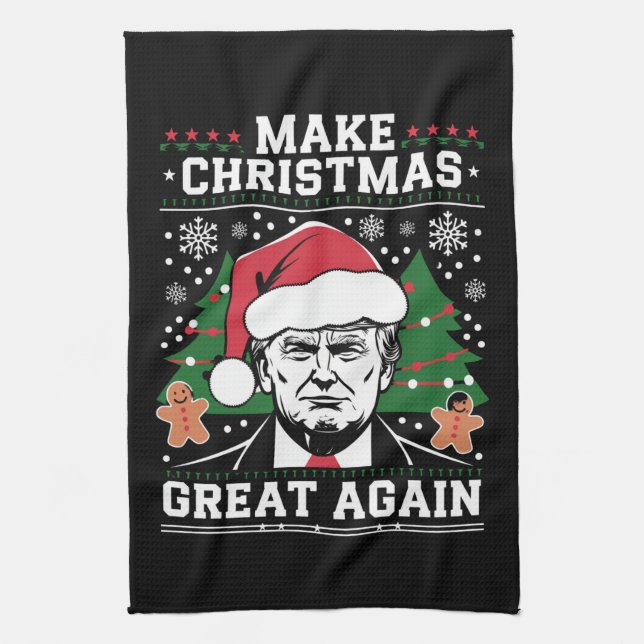 Funny Trump 2024 Make Christmas Great Again  Tea Towel (Vertical)