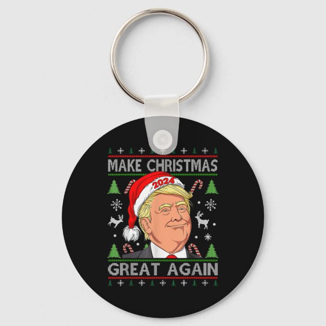 Funny Trump 2024 Make Christmas Great Again Ugly Key Ring (Front)