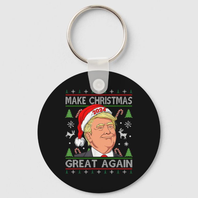 Funny Trump 2024 Make Christmas Great Again Ugly S Key Ring (Front)