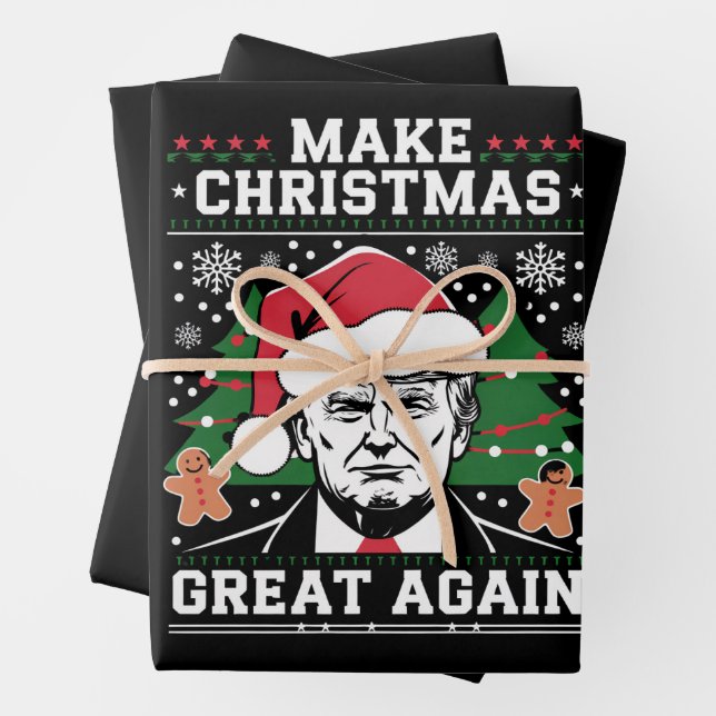Funny Trump 2024 Make Christmas Great Again  Wrapping Paper Sheet (In situ)