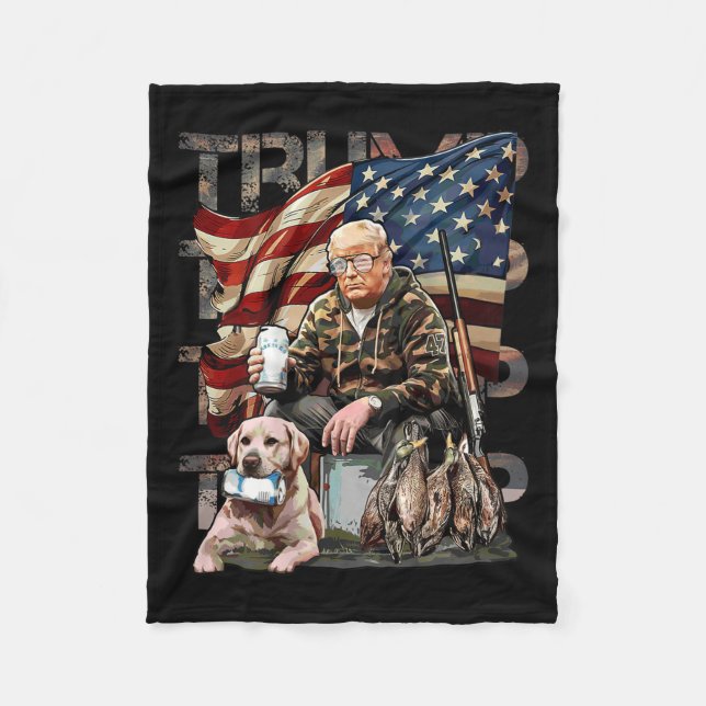 Funny Trump 45 47 Hunting Beer Ducks Us Flag Camo Fleece Blanket (Front)