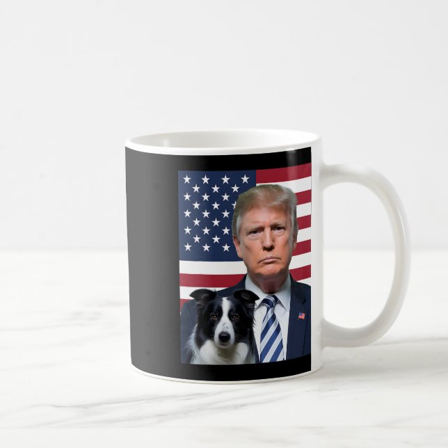 Funny Trump And Border Collie Dog Usa Flag Electio Coffee Mug (Right)