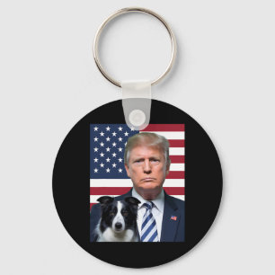 Funny Trump And Border Collie Dog Usa Flag Electio Key Ring