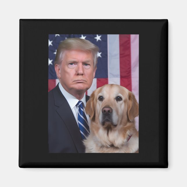Funny Trump And Golden Retriever Dog Usa Flag Elec Magnet (Front)