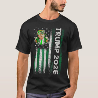 Funny Trump Beer Drinking American Flag St Patrick T-Shirt