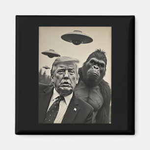 Funny Trump Bigfoot Selfie With Ufos Weird Alien  Magnet