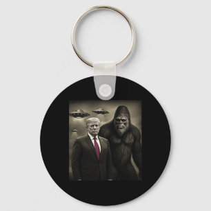 Funny Trump Bigfoot Ufo Alien Encounter Conspiracy Key Ring