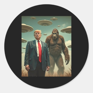 Funny Trump Bigfoot Ufo Alien Encounter Uap Friend Classic Round Sticker