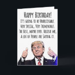 Funny Trump Birthday Card Political Humour<br><div class="desc">A Card That Wins Every Time
This funny Donald Trump birthday card delivers a laugh-out-loud message in that unmistakable Trump style — bold,  confident,  and just a little outrageous. Perfect for friends,  coworkers,  or family,  it’s the ultimate political gag gift that works for any birthday.</div>