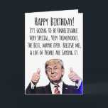 Funny Trump Birthday Card Political Humour<br><div class="desc">A Card That Wins Every Time
This funny Donald Trump birthday card delivers a laugh-out-loud message in that unmistakable Trump style — bold,  confident,  and just a little outrageous. Perfect for friends,  coworkers,  or family,  it’s the ultimate political gag gift that works for any birthday.</div>