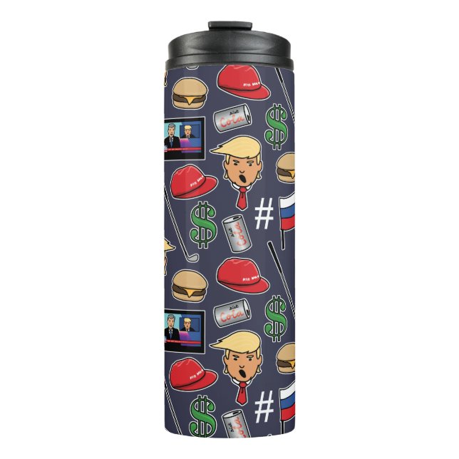 Funny Trump, Burgers, Golf, Russia, Fake News Thermal Tumbler (Front)