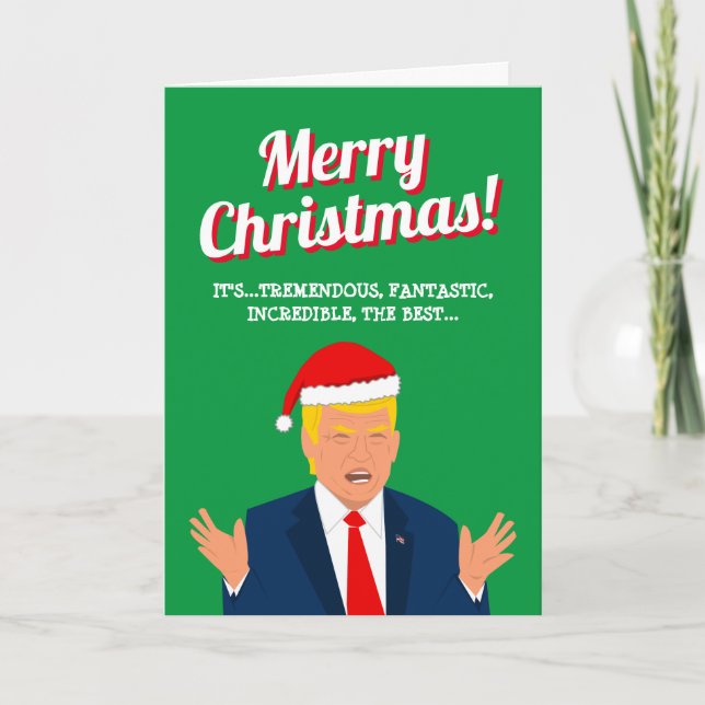 Funny Trump cartoon Christmas greeting card (Front)