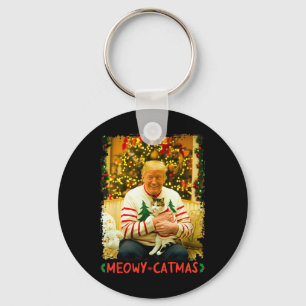 Funny Trump Christmas Cat Lovers Meowy Catmas Cat Key Ring