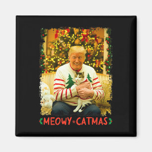 Funny Trump Christmas Cat Lovers Meowy Catmas Cat Magnet