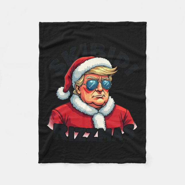 Funny Trump Christmas Santa Claus Trump Skibidi Ri Fleece Blanket (Front)