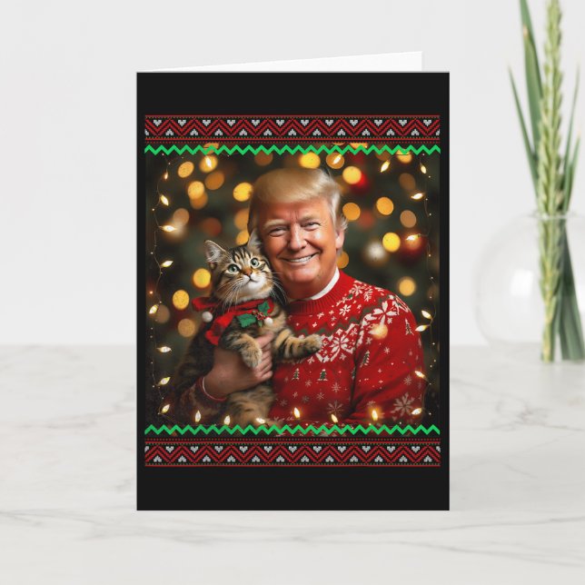 Funny Trump Christmas Sweater For Cat Lovers 1  Card (Front)