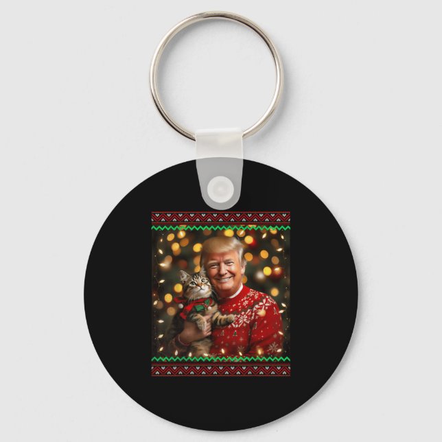 Funny Trump Christmas Sweater For Cat Lovers  Key Ring (Front)
