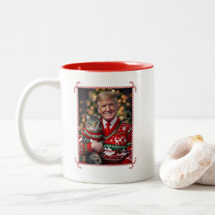 Funny Trump Christmas Sweater for Cat Lovers Two-Tone Coffee Mug