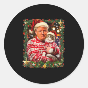 Funny Trump Christmas Sweater For Cat Lovers Xmas  Classic Round Sticker