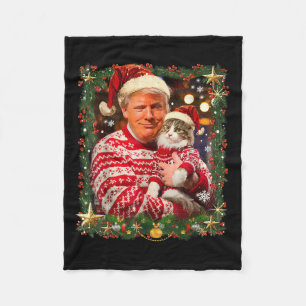 Funny Trump Christmas Sweater For Cat Lovers Xmas Fleece Blanket