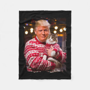 Funny Trump Christmas Sweater For Cat Lovers Xmas Fleece Blanket