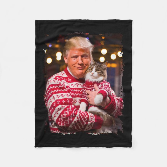 Funny Trump Christmas Sweater For Cat Lovers Xmas  Fleece Blanket (Front)