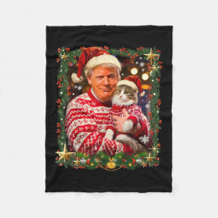 Funny Trump Christmas Sweater For Cat Lovers Xmas  Fleece Blanket