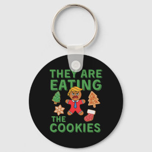 Funny Trump Christmas - They Are Eating The Cookie Key Ring