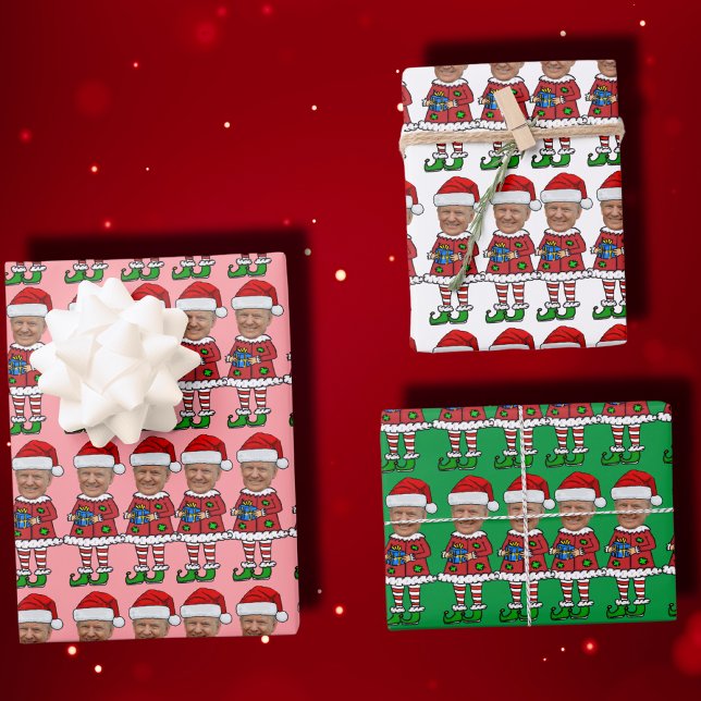 Funny Trump Custom Face Photo Elf Christmas Pink Wrapping Paper Sheet (Creator Uploaded)