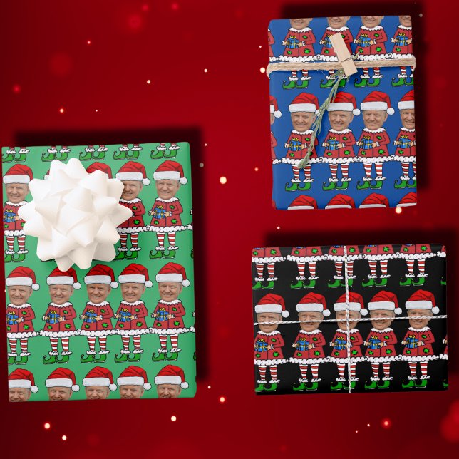 Funny Trump Custom Face Photo Elf Christmas Wrapping Paper Sheet (Creator Uploaded)