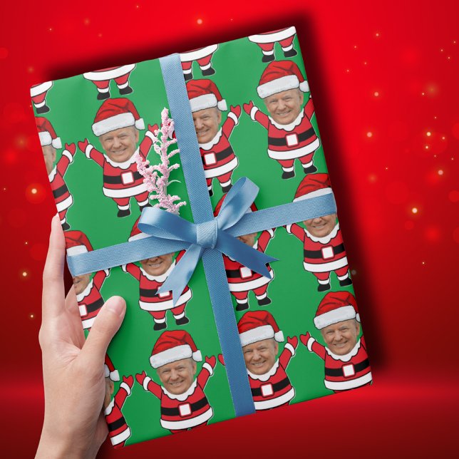 Funny Trump Custom Face Photo Santa Head  Wrapping Paper (Creator Uploaded)
