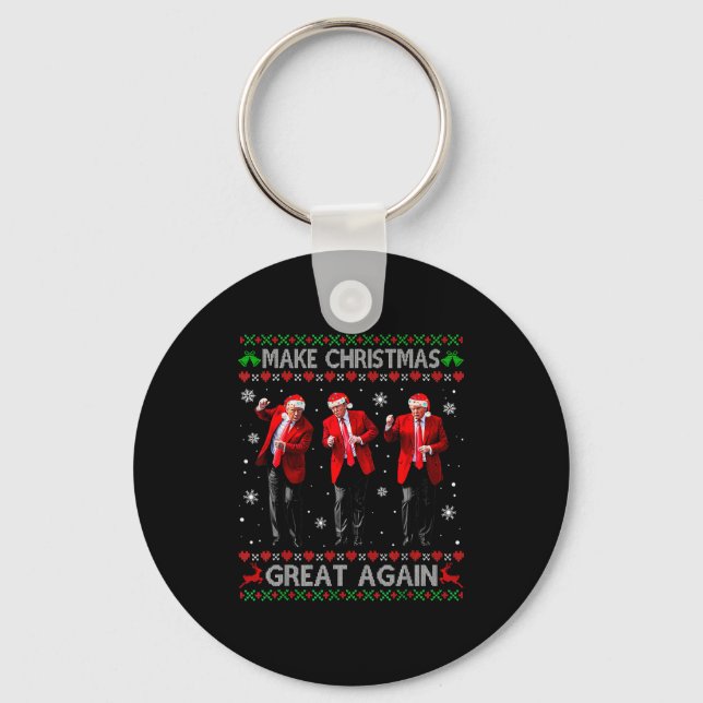 Funny Trump Dance Make Christmas Great Again Ugly  Key Ring (Front)