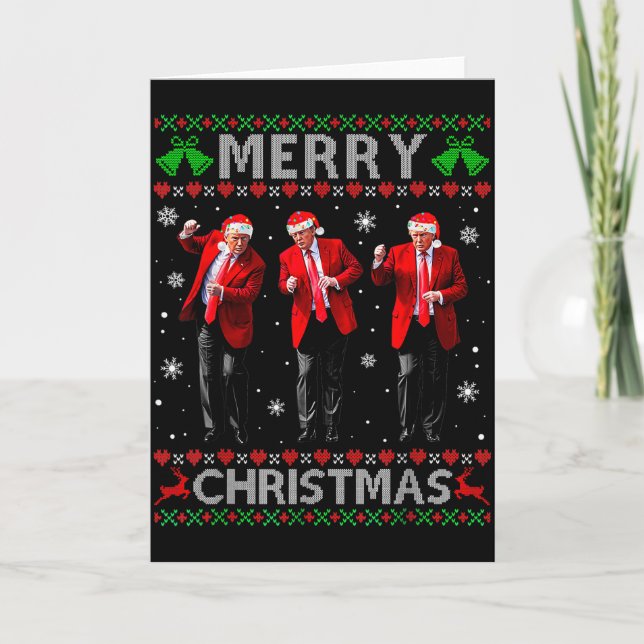 Funny Trump Dance Merry Christmas Ugly Xmas Sweate Card (Front)