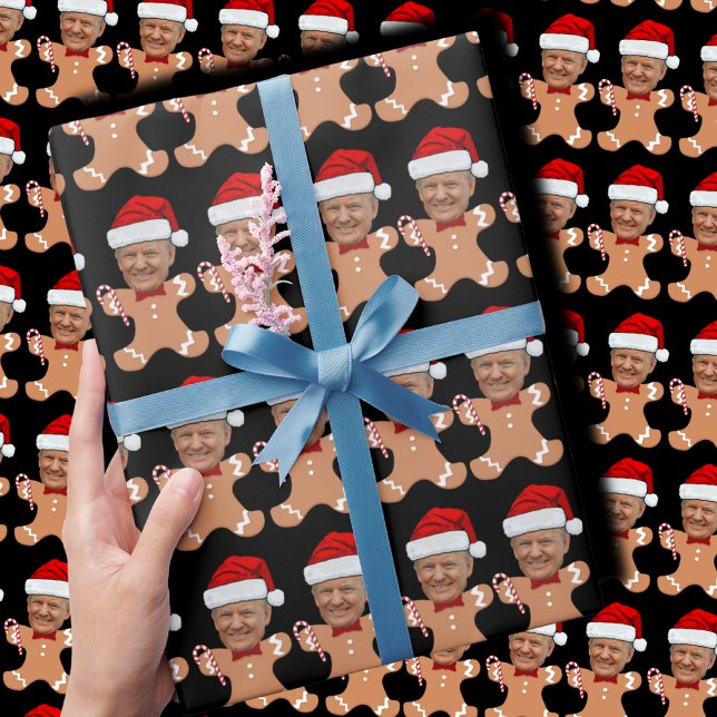 Funny Trump Face Custom Face Photo Gingerbread Wrapping Paper (Creator Uploaded)