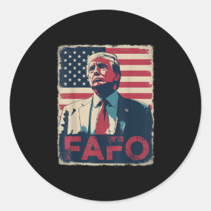 Funny Trump Fafo F Around Find Out Retro Us Flag Classic Round Sticker
