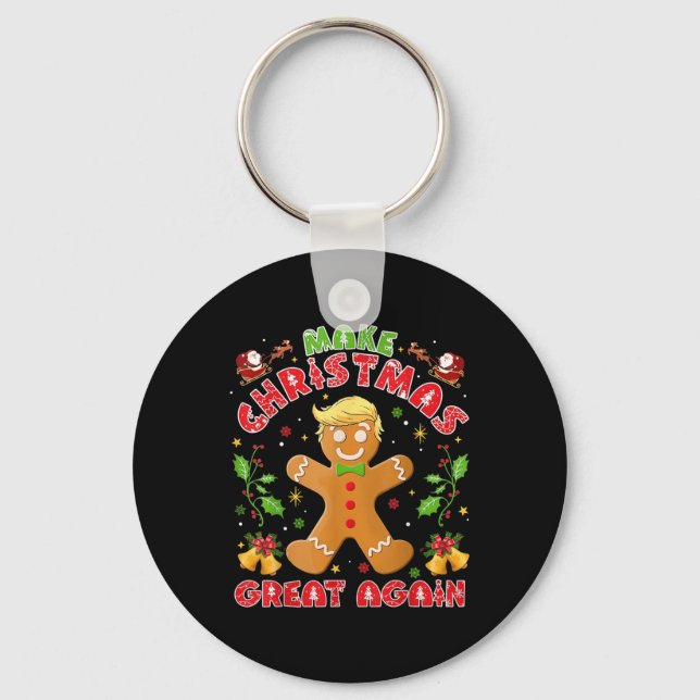 Funny Trump Gingerbread Man Make Christmas Great Key Ring (Front)