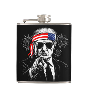 Funny Trump Gulf Of USA America 2025 4th Of July Hip Flask