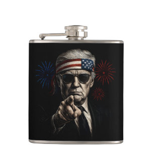 Funny Trump Gulf Of USA America 2025 4th Of July Hip Flask