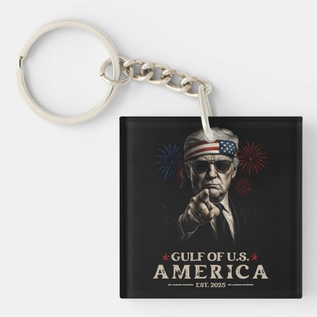 Funny Trump Gulf Of USA America 2025 4th Of July Key Ring (Front)