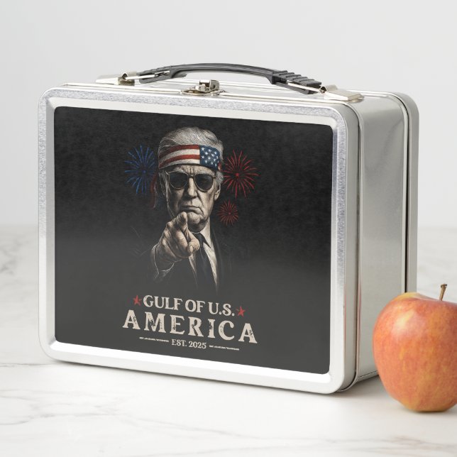 Funny Trump Gulf Of USA America 2025 4th Of July Metal Lunch Box (In Situ)