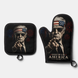 Funny Trump Gulf Of USA America 2025 4th Of July Oven Mitt & Pot Holder Set