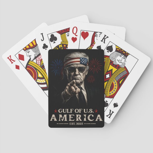 Funny Trump Gulf Of USA America 2025 4th Of July Playing Cards (Back)