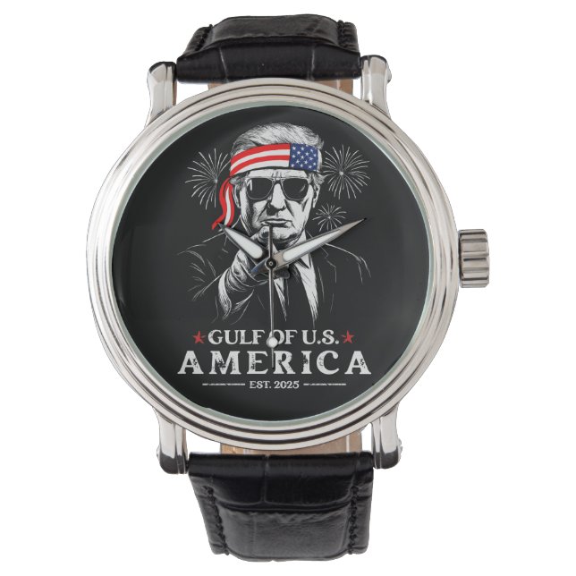 Funny Trump Gulf Of USA America 2025 4th Of July Watch (Front)