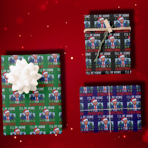 Funny Trump I'll Be Home for Christmas Ugly Wrapping Paper Sheet