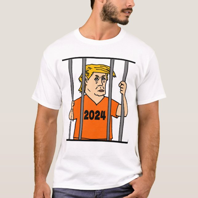Funny Trump in Jail Anti Trump Politics T-Shirt (Front)
