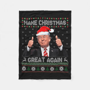 Funny Trump Make Christmas Great Again Ugly Sweate Fleece Blanket